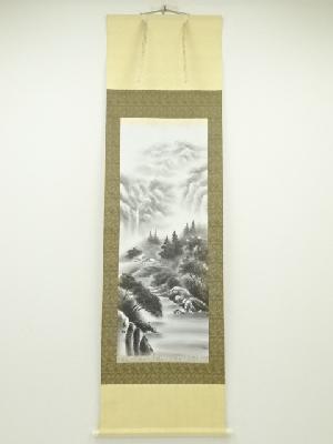 春徑筆　水墨山水　肉筆絹本掛軸